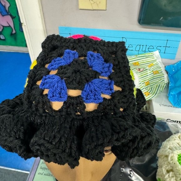 Black with colorful accents Crochet Floppy Hat made to order - Picture 5 of 6